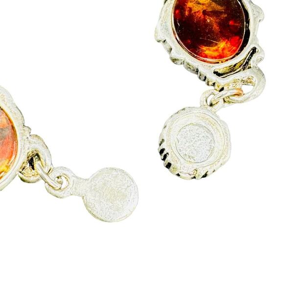 Amber Cabochon Textured Designed Link Bracelet Magnetic Clasp Over Silver Plated - Picture 6 of 10
